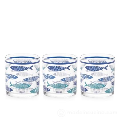 Set 3 bicchieri in vetro decorato Salina cl 25