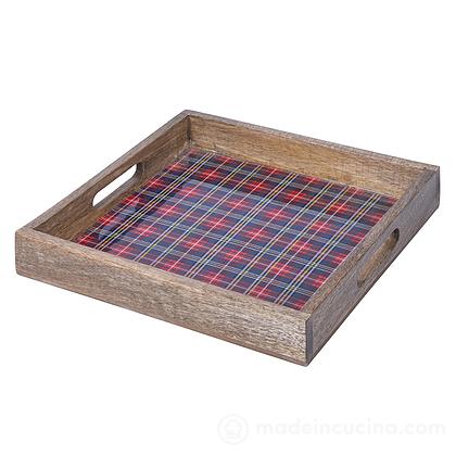 Vassoio quadrato in legno di mango decorato Tartan cm 30