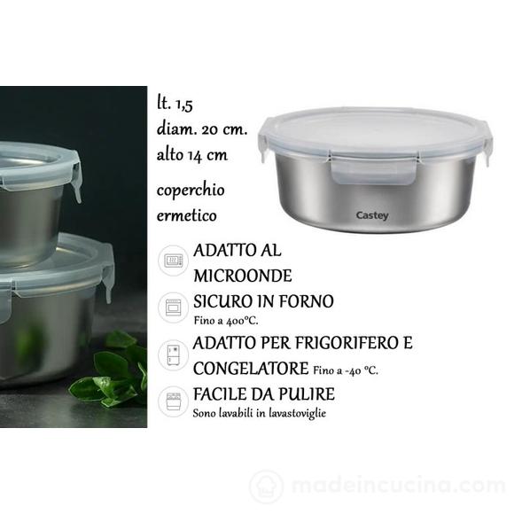 Contenitore tondo in acciaio inox per microonde 1,5 litri