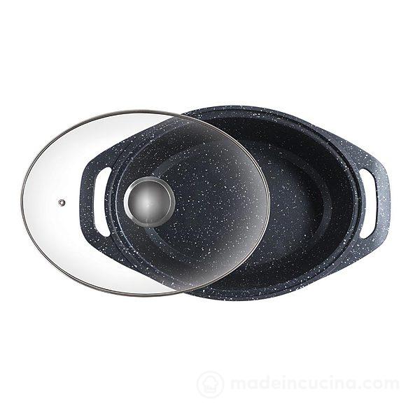 Casseruola ovale in alluminio pressofuso con coperchio in vetro
