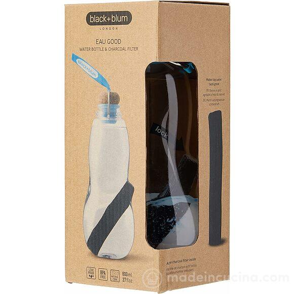 Bottiglia in tritan Eau Good con tappo in silicone e sughero e filtro a carbone attivo 800 ml azzurro