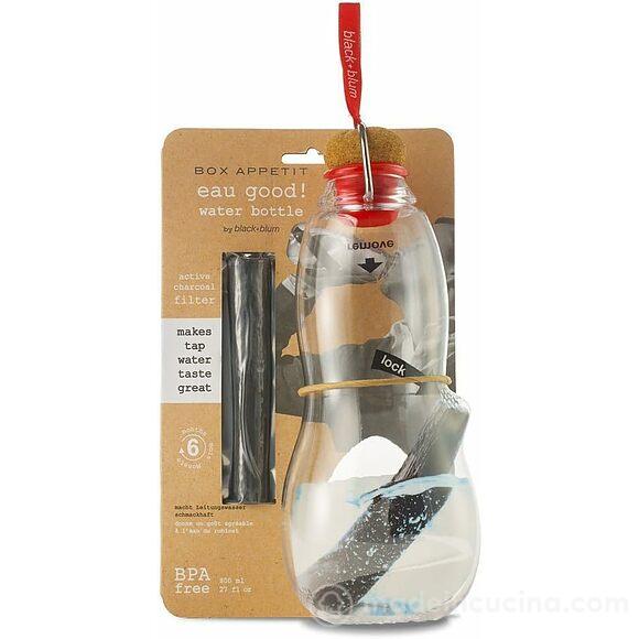 Bottiglia in tritan Eau Good con tappo in silicone e sughero e filtro a carbone attivo 800 ml rosso