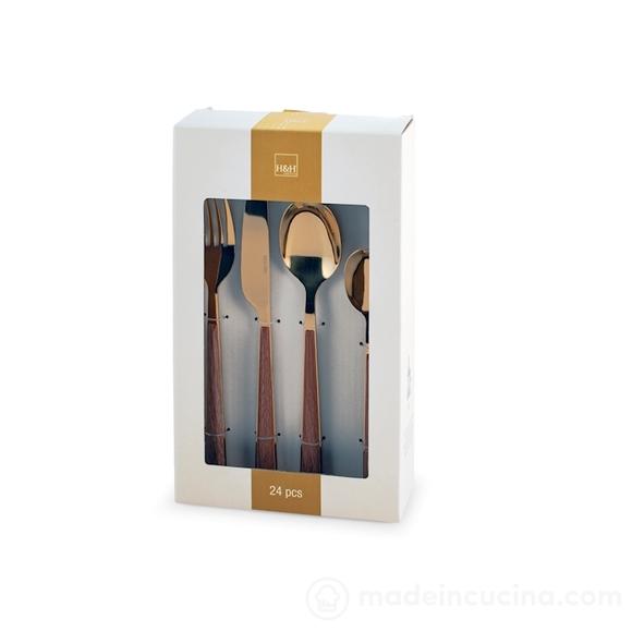 Set 24 posate in acciaio inox lucido con manico in plastica Sylva