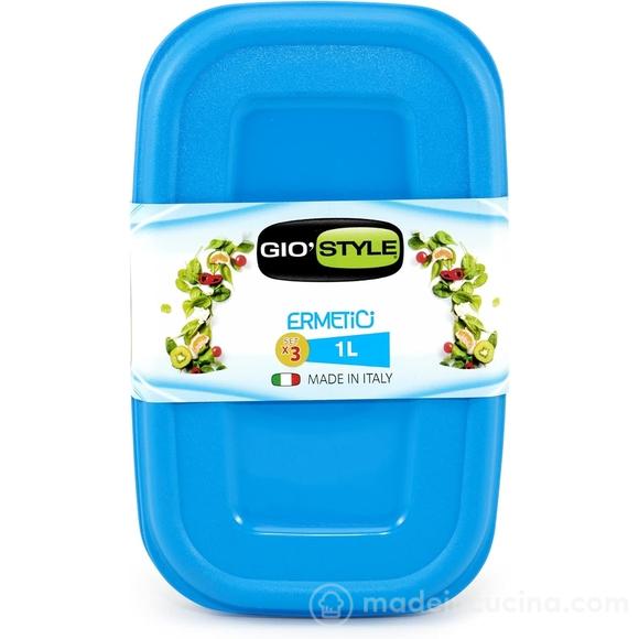 Set 3 contenitori rettangolari ermetici con coperchio 1 litro