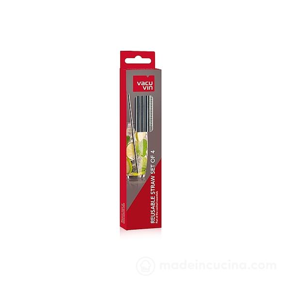 Set 4 cannucce in acciaio inox con spazzolina
