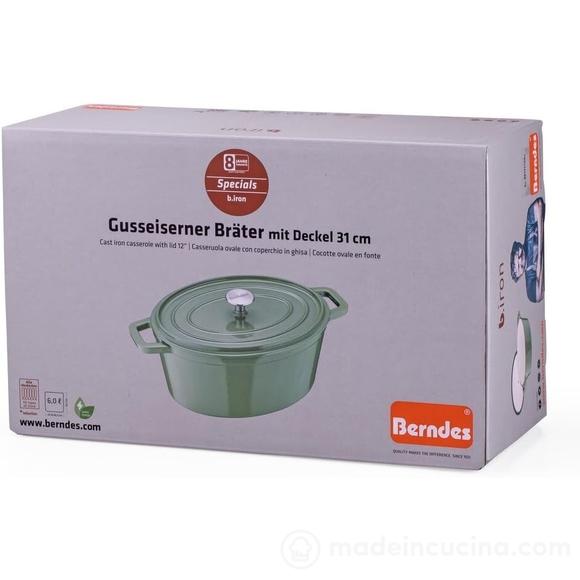 Casseruola ovale in ghisa con coperchio B.Iron Green cm 31x24