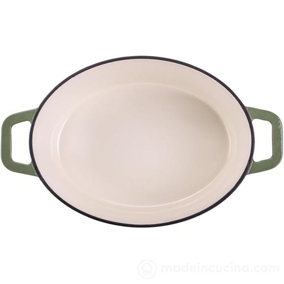 Casseruola ovale in ghisa con coperchio B.Iron Green cm 31x24
