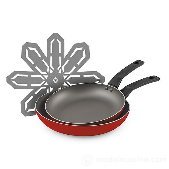 Set 2 padelle in alluminio antiaderente cm 24/28 con salvapadella (colori assortiti)