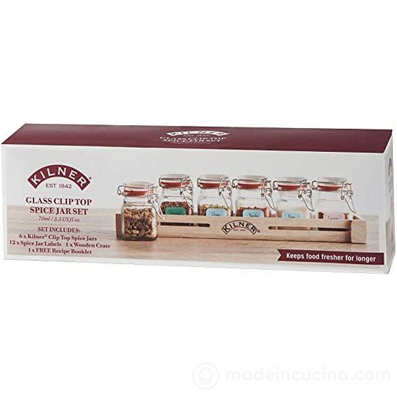 Set 6 barattoli porta spezie in vetro con chiusura a clip