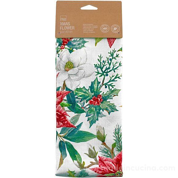 Tovaglia runner natalizia in poliestere Xmas Flower cm 40x140