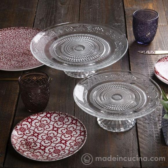 Alzata tonda in vetro con superficie lavorata cm 23