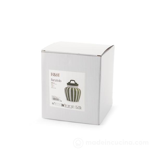 Barattolo in ceramica decoro righe verdi con coperchio con guarnizione in silicone