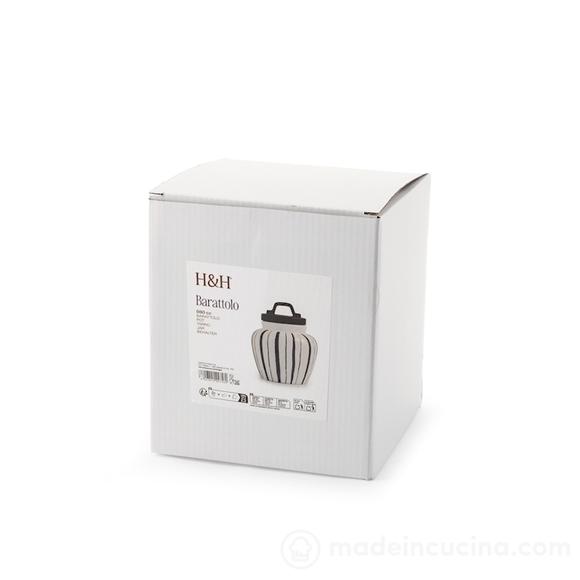 Barattolo in ceramica decoro righe blu con coperchio con guarnizione in silicone