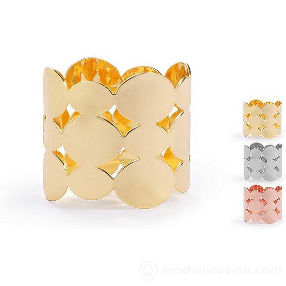 Set 6 lega tovaglioli decoro ellissi in metallo finitura oro argento e rame