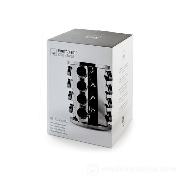 Porta spezie 16 barattoli in vetro con stand in acciaio inox