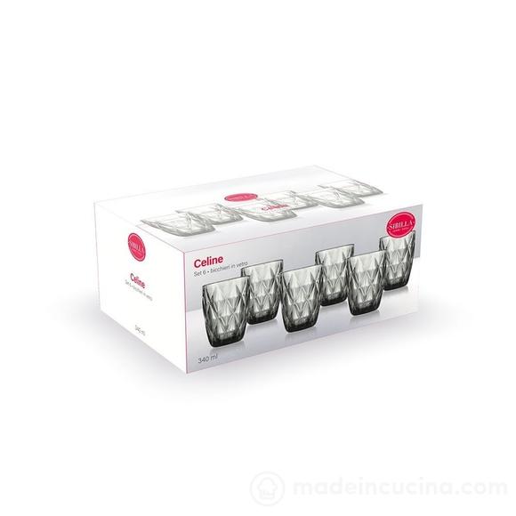 Set 6 bicchieri Celine Sibilla grigio fumè cl 34
