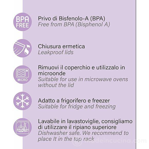 Set 3 contenitori ermetici bassi per alimenti Lillo Smart