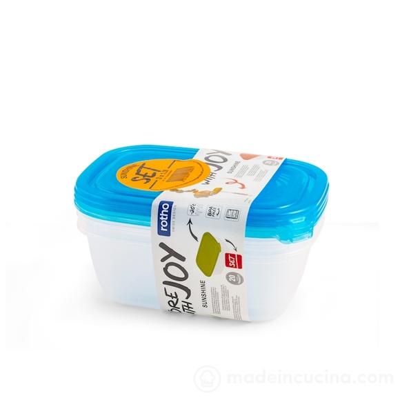 Set 3 contenitori Sunshine in polipropilene con tappo azzurro 1 litro
